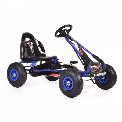 Kart cu pedale pentru copii cu roti gonflabile Top Racer Blue