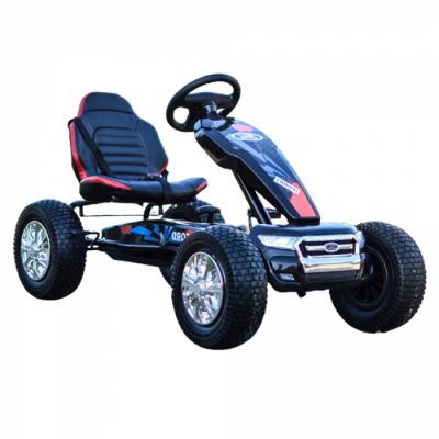 Kinderauto GO Kart cu pedale de la FORD cu ROTI Gonflabile si scaun tapitat Negru