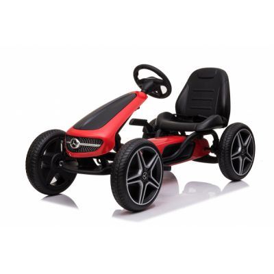 Kinderauto GO Kart cu pedale de la Mercedes, roti cauciuc solid, scaun reglabil, centura de siguranta  Rosu