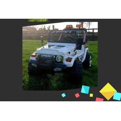 Masinuta electrica cu doua locuri si roti din plastic Drifter Jeep 4x4 White