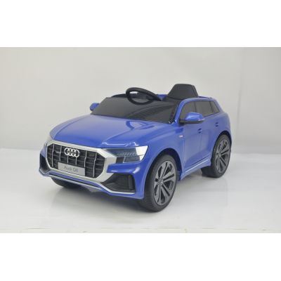 Masinuta electrica cu scaun de piele si roti din cauciuc EVA Audi Q8 Blue