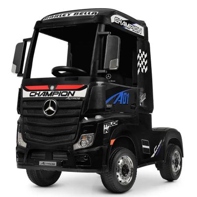 Camion electric pentru copii Mercedes ACTROS, tractiune 4x4, 180W, 12V, roti moi EVA, telecomanda, echipare Premium, negru