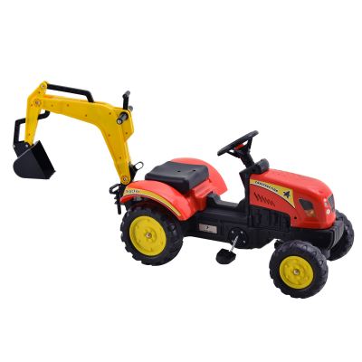 HOMCOM Tractorcu pedale si Excavator control manual pentru copii 3-6 ani rosu