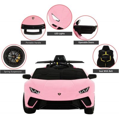 Masinuta electrica cu roti din cauciuc si scaun piele Lamborghini Huracan Pink