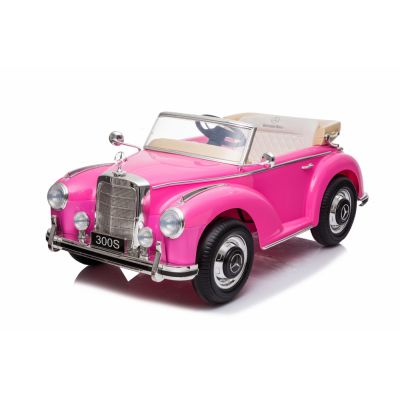 Masinuta electrica de epoca cu scaun din piele si roti cauciuc Mercedes Benz 300S Pink