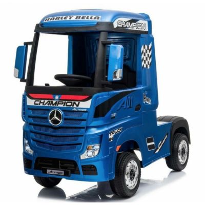 Camion electric pentru copii 2-7 ani Mercedes ACTROS, 4x4, 180W, 12V, roti moi, scaun tapitat, PREMIUM Albastru