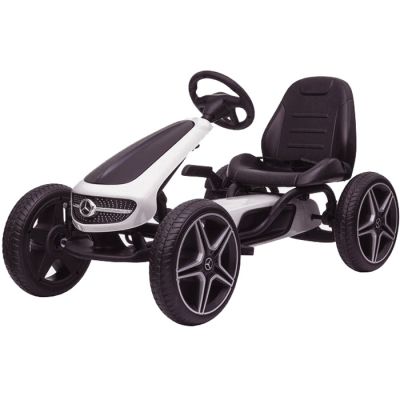 GO Kart cu pedale Mercedes, roti cauciuc solid, scaun reglabil, centura de siguranta  Alb