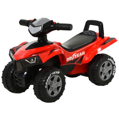 HOMCOM ATV jucarie pentru copii, 18 – 36 luni, cu licenta GOODYEAR cu lumini si sunete reale, rosu si negru, 60x31x42cm
