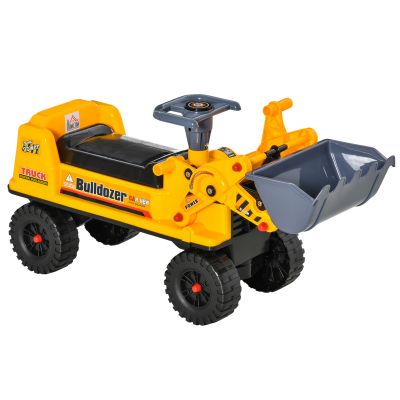 HOMCOM Excavator cu Volan Manual si Compartiment Ascuns Galben, Jucarie prevazuta cu Loc pentru Copii de 2-3 ani, 70x26x37cm