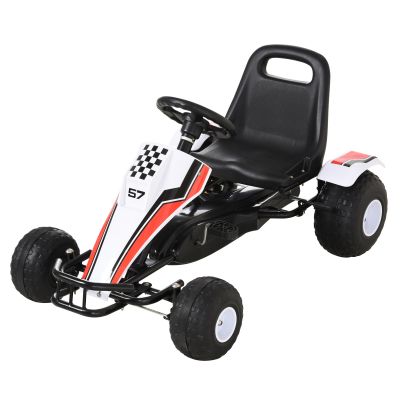 HOMCOM Gokart cu pedale pentru copii 3-8 ani scaun reglabil roti din plastic cadru metalic alb