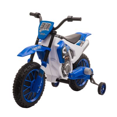 HOMCOM Motocicleta de Cros Electrica pentru Copii de 3-5 ani, Baterie 12V Reincarcabila si Rotite Detasabile, 106,5x51,5x68cm, Albastru inchis