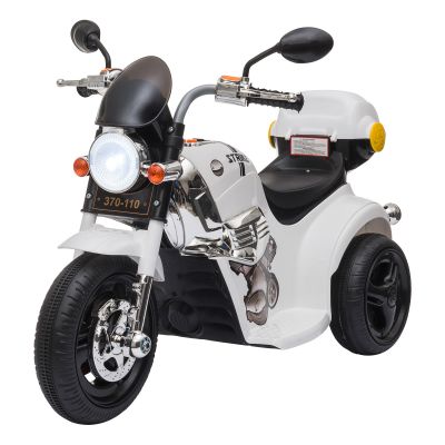 HomCom motocicleta electrica 6V, 3 roti, viteza 3km/h, transport de exterior, motocicleta alba, jocuri de exterior | AOSOM RO