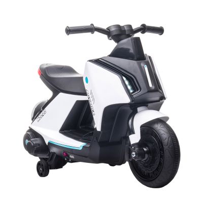 HOMCOM Motocicleta electrica pentru copii 6V cu muzica si faruri LED, viteza 1,5-2,5 km/h, varsta 2-4 ani, 80x39.5x51cm, culoare alb