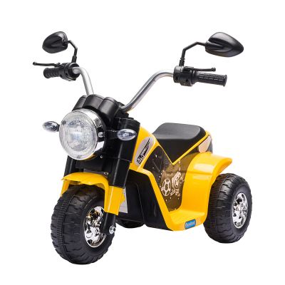 HOMCOM Motocicleta Electrica Copii cu 3 Roti, Lumini si Sunete, Baterie Reincarcabila 6V, Viteza 2km/h, pentru Copii de la 18-36 Luni, Galben