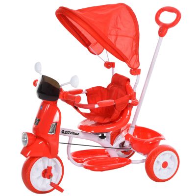 HOMCOM Tricicleta pentru copii de 3-8 ani parasolar detasabil pliabil scaun pivotant cu muzica lumina rosie Sarcina Max. 25kg