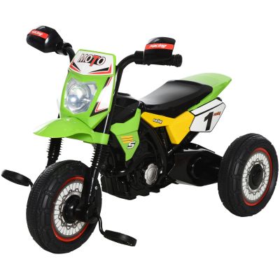 HOMCOM Tricicleta pentru Copii Stil Motocicleta cu Pedale cu Lumini si Sunete, 3 Roti Late, Varsta 18-36 Luni, 71x40x51cm, Verde