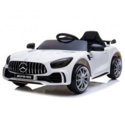 Masinuta electrica cu telecomanda roti din spuma EVA si scaun din piele Mercedes gtr alb R-Sport