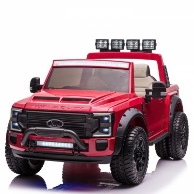 Masinuta electrica pentru copii Ford Super Duty F450, 4x4, 180W putere, cu roti moi, iluminat ambiental, Rosu