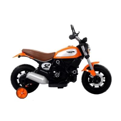 Motocicleta electrica pentru copii cu roti ajutatoare portocalie LeanToys