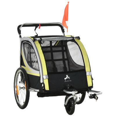 HOMCOM Remorca pentru bicicleta pentru copii 2 in 1, centura in 5 puncte, geanta de depozitare, reflector, steag, Rosu | Aosom Ro