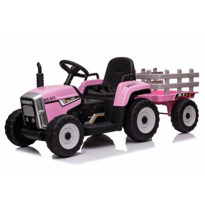 Tractoras electric Kinderauto BJ-611 60W 12V cu remorca si telecomanda Roz