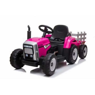 Tractoras electric Kinderauto BJ611 60W 12V cu remorca si telecomanda Red Rose