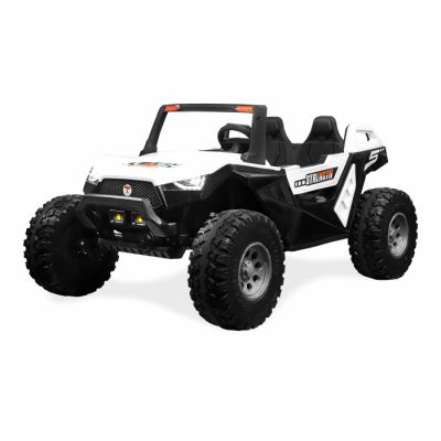 UTV electric pentru 4 copii BJX1929 4x4 300W 24V, echipata cu ROTI MOI Alb