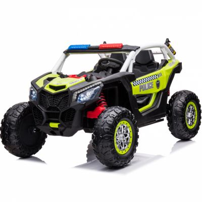 UTV electric pentru copii de Politie XB2118, 4x4, 220W, baterie 12V, scaun tapitat cu 2 locuri, bluetooth Verde