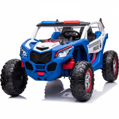 UTV electric pentru copii Police XB2118, 4x4, 220W, 12V, scaun tapitat cu 2 locuri, bluetooth Albastru