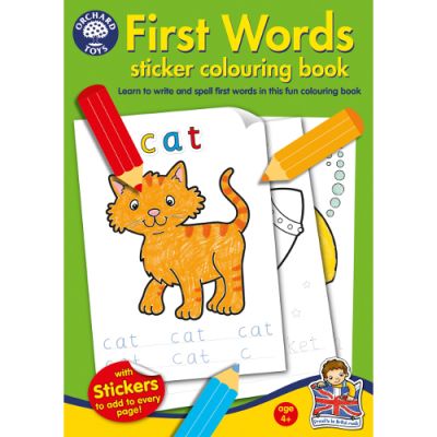 Carte de Colorat Orchard Toys cu Activitati in Limba Engleza si Abtibilduri Primele Cuvinte
