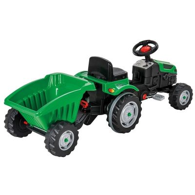 Pilsan - Tractor cu pedale Active with Trailer, Cu remorca, Verde