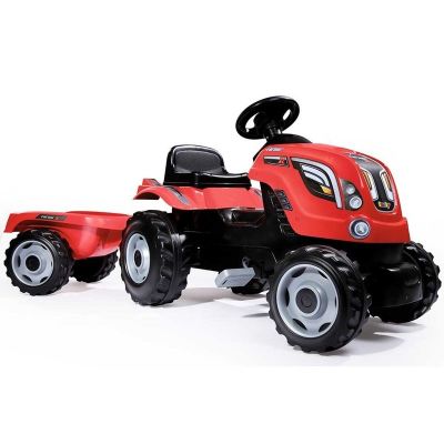 Smoby - Tractor cu pedale si remorca Farmer XL rosu