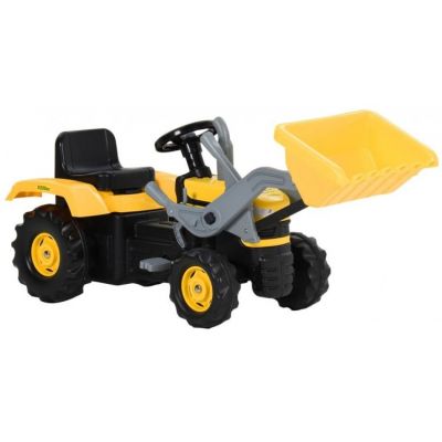 Tractor pentru copii cu pedale si excavator, galben