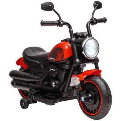 HOMCOM Motocicleta Electrica pentru Copii 18-36 Luni, Motocicleta Jucarie din PP si Metal cu Roti Suplimentare si Far, Rosu si Negru | Aosom Romania