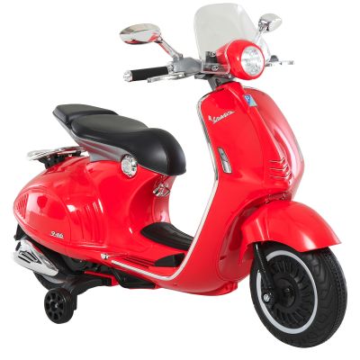HOMCOM Motocicleta Electrica pentru Copii 3+ Ani cu Licenta Vespa, Motocicleta Jucarie din PP, Otel, 2 Roti Suplimentare, 108x49x75cm Rosie | Aosom RO