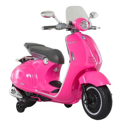 HOMCOM Motocicleta Jucarie cu Licenta Oficiala Vespa, Motocicleta pentru Copii 3+ Ani din PP si Otel, 2 Roti Suplimentare, 108x49x75cm Roz | Aosom RO