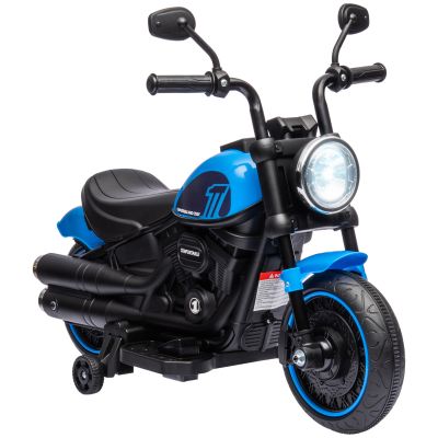 HOMCOM Motocileta Electrica de 6V cu Roti de Antrenament, Motocicleta Electrica Alimentata cu Baterii pentru Baieti si Fete, cu un Singur Buton de Pornire, Pedala, Far, pentru 18-36 luni, Albastru
