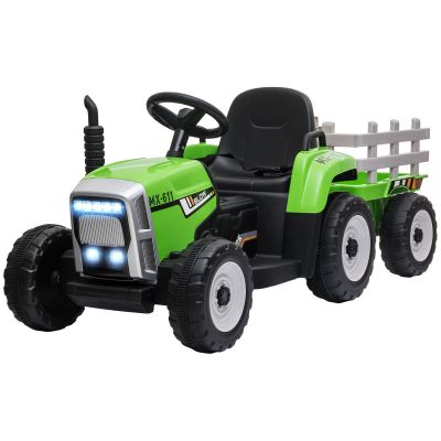 HOMCOM Tractor Electric cu Remorca Detasabila, Baterii de 12V, cu Telecomanda, Muzica si Claxon pentru copii de 3-6 ani, Verde | Aosom RO