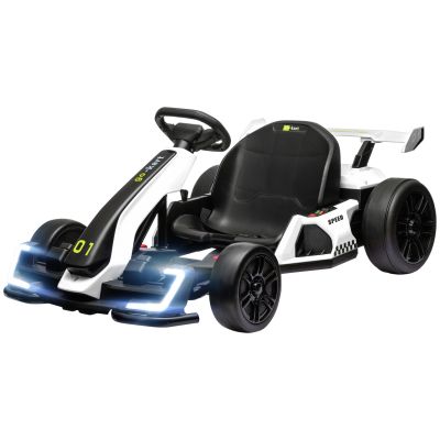 Kart electric pentru copii cu vârsta între 6-12 ani 24V 12km/h cu scaun reglabil, Drift Go-kart cu claxon, lumini, alb HOMCOM | Aosom RO