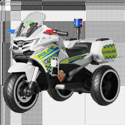 Motocicleta cu 3 roti, Kinderauto POLICE BJML5188 60W, 6V cu scaun tapitat, culoare alba