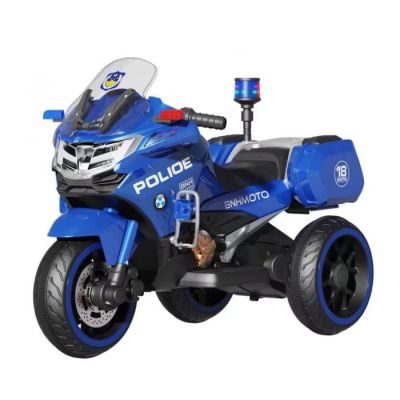 Motocicleta cu 3 roti, Kinderauto POLICE BJML5188 60W, 6V cu scaun tapitat, culoare albastra