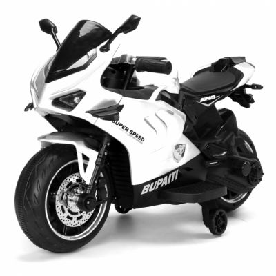 Motocicleta electrica, Kinderauto BDQ888 70W 12V cu roti moi, Bluetooth, culoare Alba