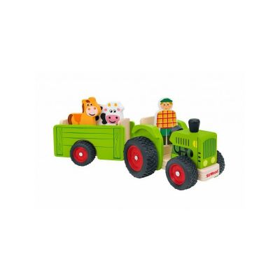 Tractor cu remorca din lemn Globo cu figurine si accesorii