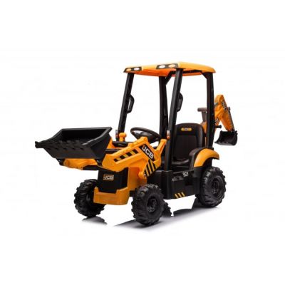 Tractoras electric pentru copii JCB 70W 12V cu incarcator si cupa manuala, culoare Galbena