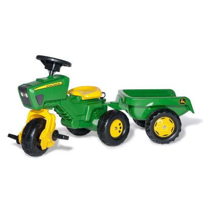 Tricicleta cu remorca si volan sunet, rollyTrac John Deere, verde