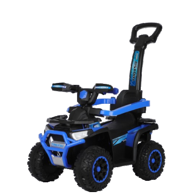 ATV electric cu maner 3 in 1, Kinderauto Warrior, pentru copii 1-3 ani, 30W 6V, roti moi, scaun tapitat, parasolar, echipare Premium, albastru