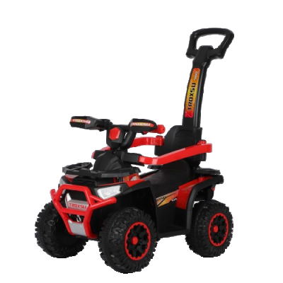 ATV electric cu maner 3 in 1, Kinderauto Warrior, pentru copii 1-3 ani, 30W 6V, roti moi, scaun tapitat, parasolar, echipare Premium, rosu