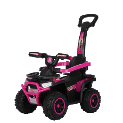 ATV electric cu maner 3 in 1, Kinderauto Warrior, pentru copii 1-3 ani, 30W 6V, roti moi, scaun tapitat, parasolar, echipare Premium, roz