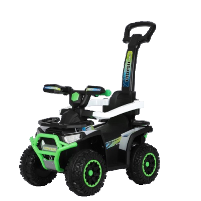 ATV electric cu maner 3 in 1, Kinderauto Warrior, pentru copii 1-3 ani, 30W 6V, roti moi, scaun tapitat, parasolar, echipare Premium, verde