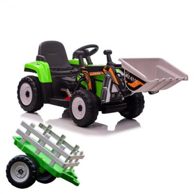Excavator electric + remorca Kinderauto Farm Traktor 60W 12V RC, Bluetooth  Verde